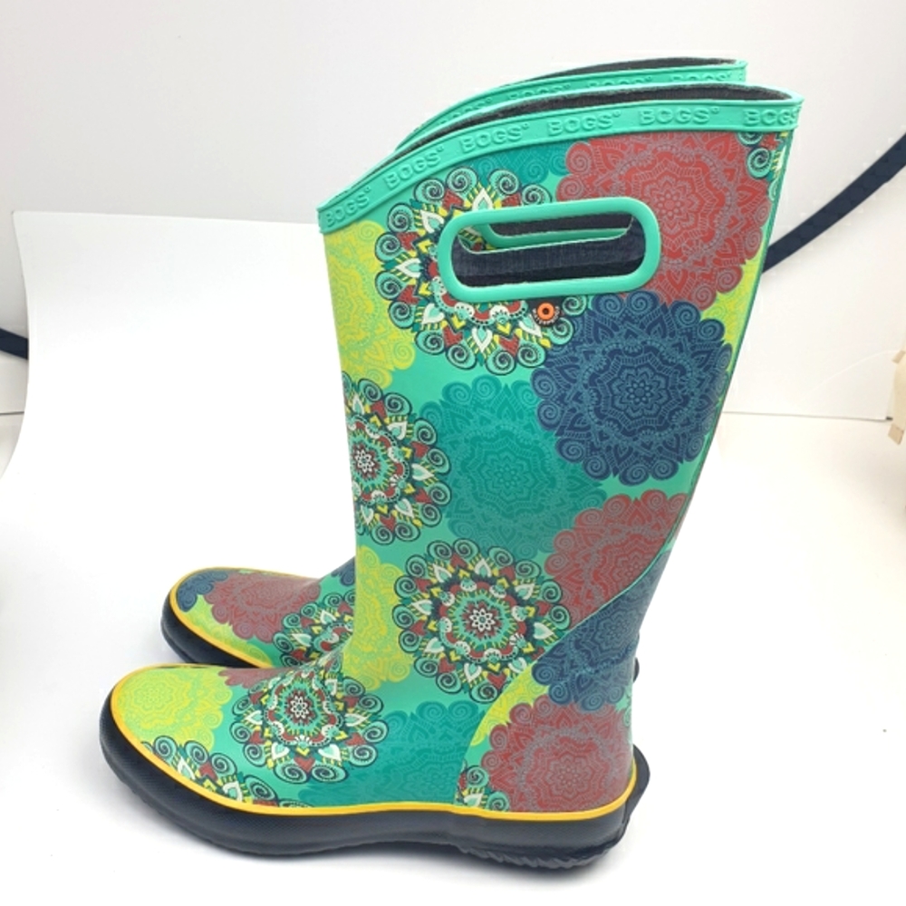 Bogs Teal 2 Mandala tall Rain Boot Women's size 7